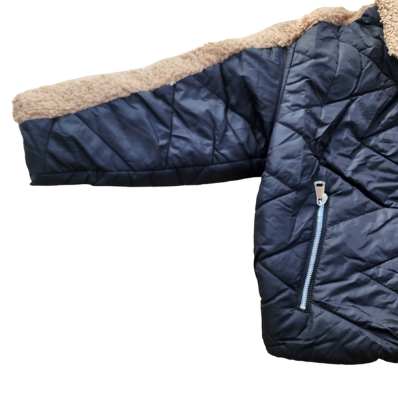 Women's Sherpa Lined Puffer Coat Black Tan NWT - Picture 4 of 4